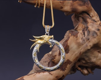 Ancient Snake Eating Its Own Tail Necklace, 925K Sterling Silver Ouroboros Necklace, Symbol of Eternity & Renewal Charm Necklace
