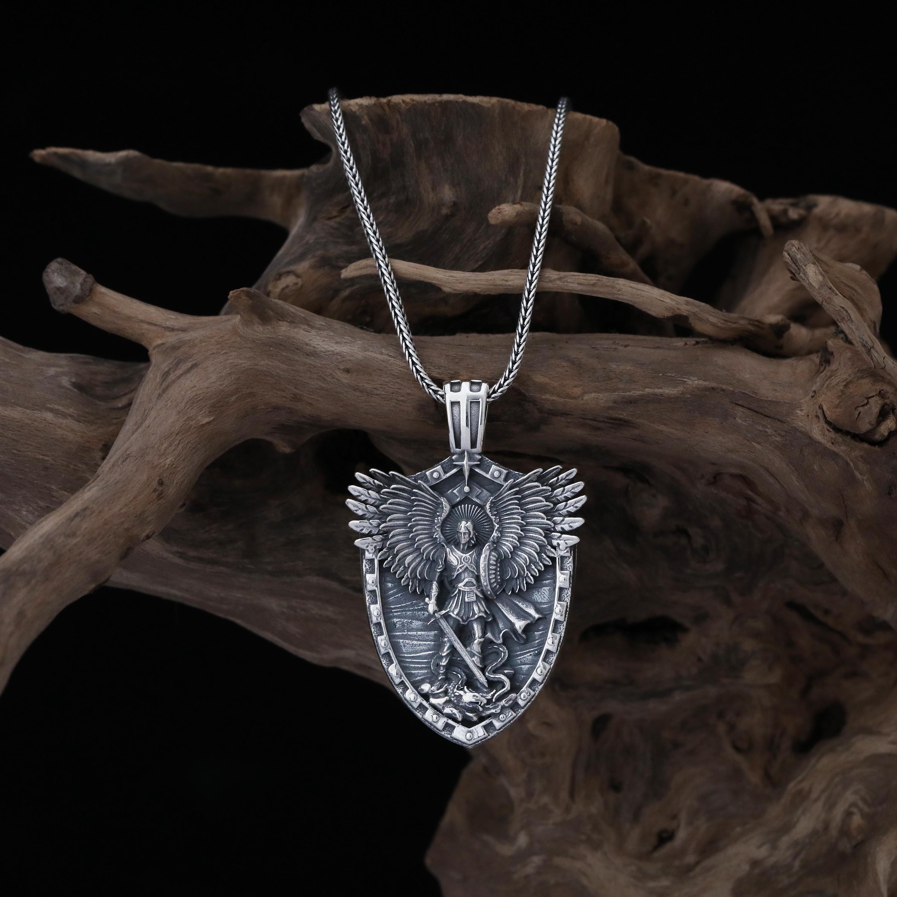 Handmade Sterling Silver Saint Michael Shield Pendant, Religious