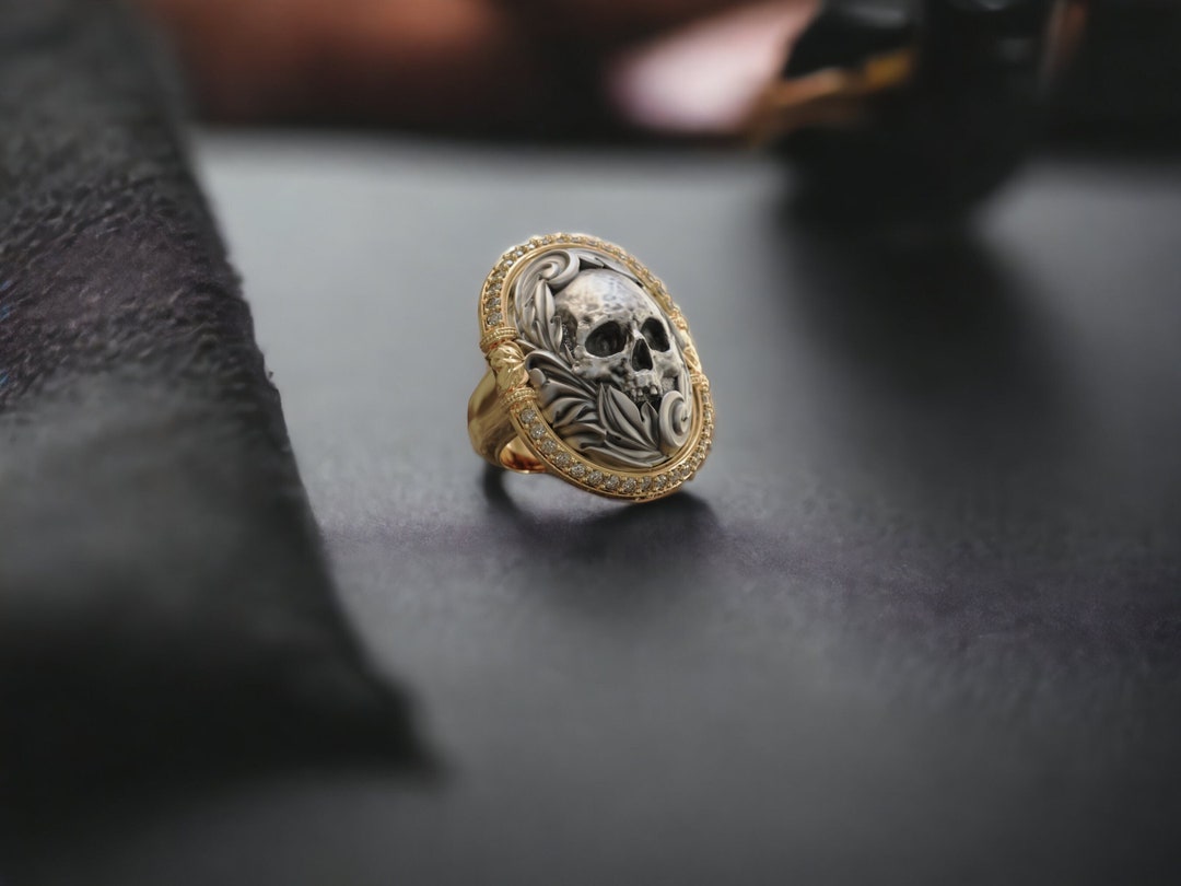 Bague tête de mort 3D en plaqué or chevalière pour homme avec Etsy France