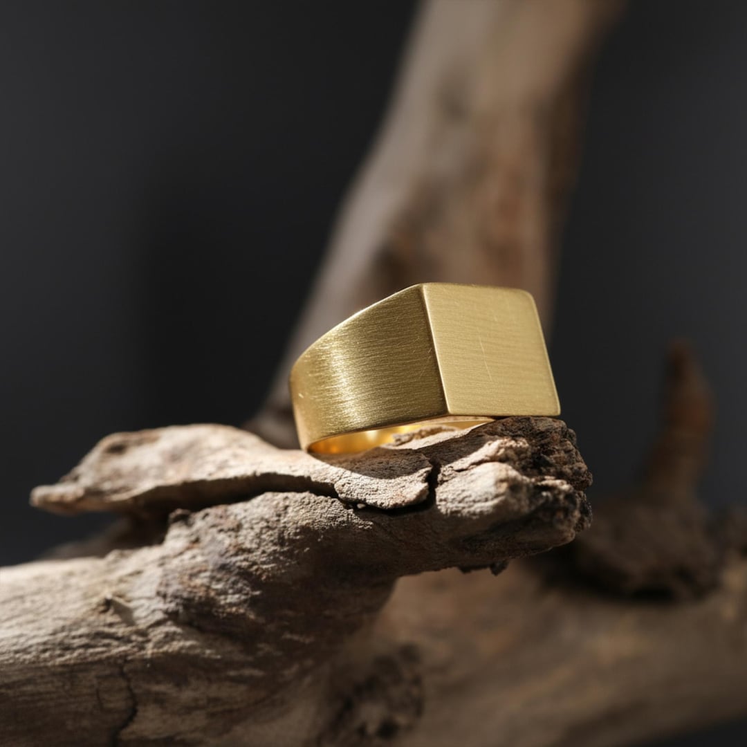 14K Solid Gold Square Ring: Minimalist Geometric Band for Men - Etsy