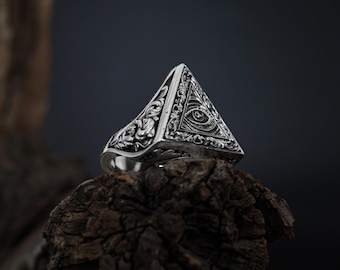 フリーメイソンのプロビデンスの目リング - 男女兼用イルミナティ