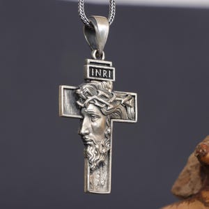 Sterling Silver Cross with Jesus Necklace, 3D Cross Pendant, Religious Necklace, Jesus Jewelry, Crucifix Necklace, Christian Jewelry