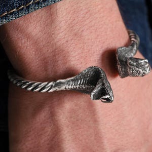 Snake Cuff Bracelet for Men, Serpent Bangle Bracelet, Adjustable Silver Snake Bracelet, Gothic Snake Jewelry, Reptile Cuff Gift for Him