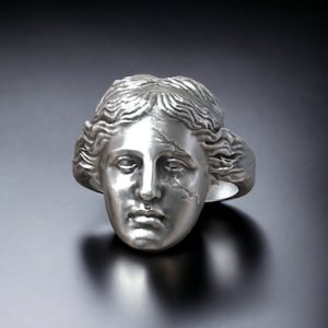 Silber antike Skulptur Gesicht Ring, griechische Mythologie inspiriert Statement Ring, griechische Göttin Siegelring, künstlerischer Schmuck für ihn