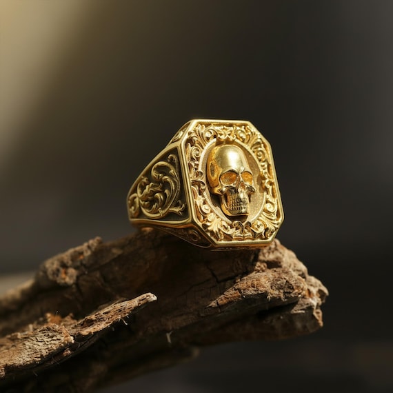 Handmade Sterling Silver Skull Signet Ring: Rococo Biker Style - Etsy