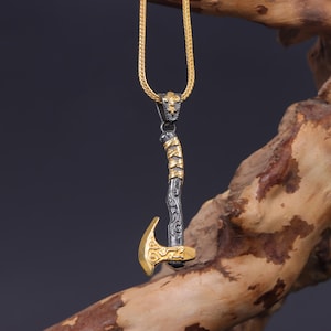 Handmade Norse Battle Axe Necklace, 925K Silver Viking Axe Necklace, Yellow Gold Plated Warrior Jewelry, Nordic Mythology Gift, Axe Jewelry