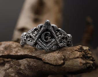 925K Sterling Silver Freemason Ring: Masonry Jewelry for Men