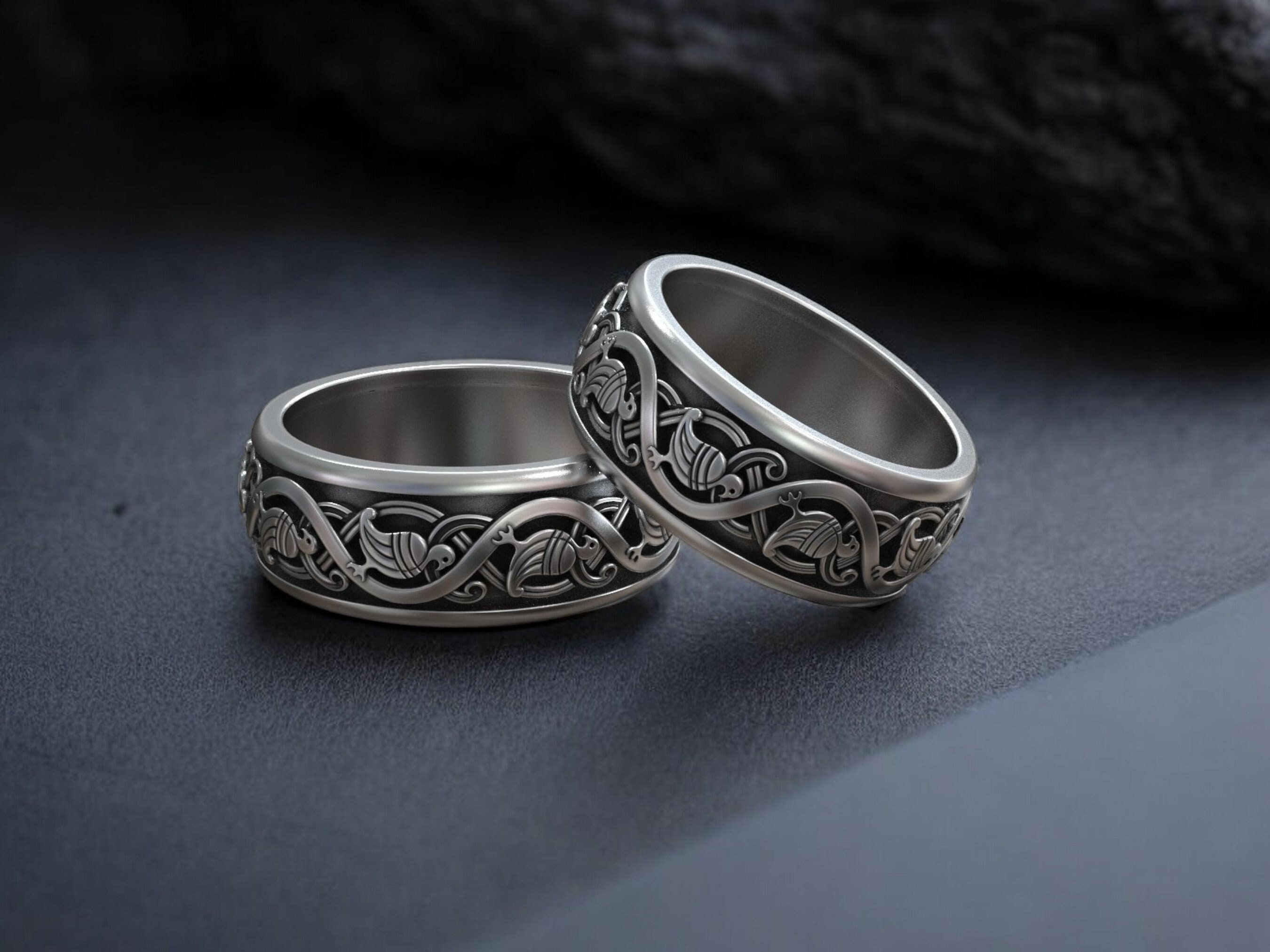 925K Sterling Silver Slavic Wedding Band Rings: Mythology Bird