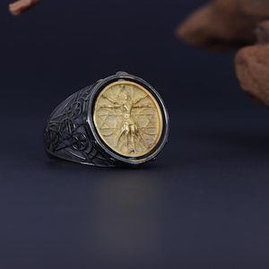 Da Vinci Vitruvian Men Ring, Handmade Renaissance Jewelry Gift, Unique Mens Ring, Renaissance Art Signet Ring, Vitruvian Jewelry