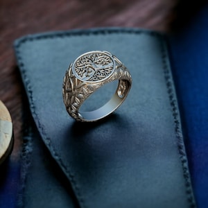 Silver Yggdrasil Ring Men, Tree of Life Men Ring, Handmade Signet Ring, Spiritual Ring, Men Statement Ring, Tree of Life Jewelry image 3