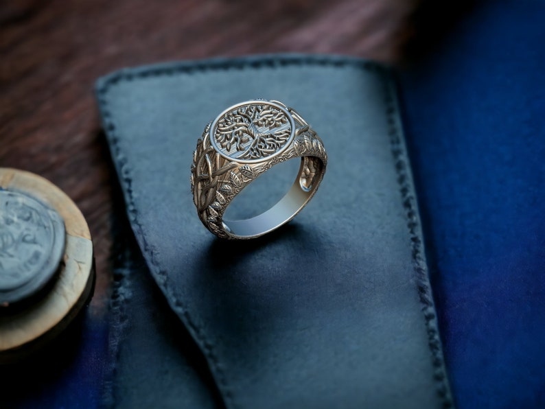 Silver Yggdrasil Ring Men, Tree of Life Men Ring, Handmade Signet Ring, Spiritual Ring, Men Statement Ring, Tree of Life Jewelry image 3