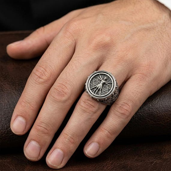 Handmade Sterling Silver Da Vinci Vitruvian Men Signet Ring