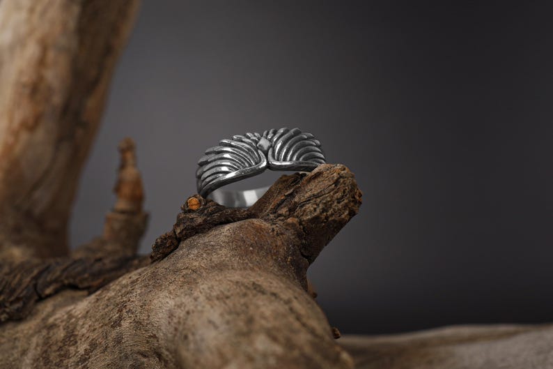 Angel Wings Band Ring, Guardian Angel Ring For Him, Gold Plated Angel Jewelry, Silver Men Wedding Ring, Unique Wedding Band for Husband image 9