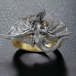 Large Winged Dragon Ring, Men Fantasy Ring, Gothic Dragon Ring, Flying Dragon Ring, Unique Gift Ring, Dragon Jewelry, Mythological Ring