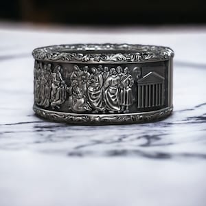 Keys of Heaven Band Ring: Sterling Silver Detailed Saint Peter Apostle Religious Ring