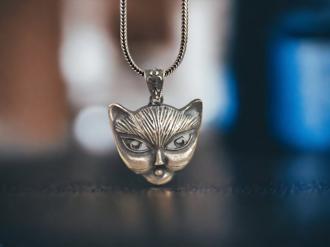 Sterling Silver Cat Head Necklace, Cute Cat Necklace, Silver Jewelry, Handmade Silver Necklace