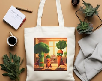 Veggie Power Tote Bag, Superhero Vegetable Eco-Friendly Grocery Canvas Shopper, Fitness Enthusiast Gift, Colorful Funny Reusable Market Bag,