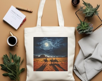 Sac fourre-tout en toile de coton Moonlit Adventure, fourre-tout écologique, sac pour les amoureux de la nature, cadeau pour les campeurs, sac de marché fermier