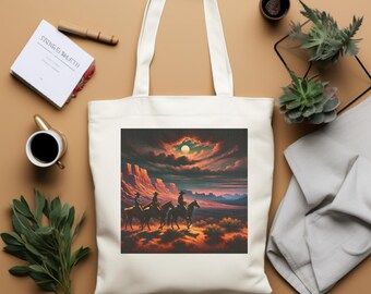 fourre-tout en toile de coton Western Sunset Sunset | Sac à dos en toile respectueux de l'environnement pour les amoureux de la nature, l'aventure, les voyages, le shopping et un usage quotidien