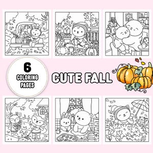 Autumn Cozy Kawaii Coloring Pages – 6 Aesthetic Hand-drawn Doodles for ...
