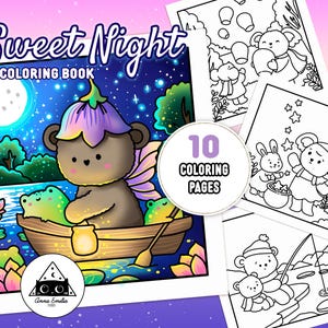 Sweet Night: 10 digitale Ausmalbilder mit süßen Tieren zum Thema Nacht (PDF + JPG) - Entspannender Sternenhimmel zum Ausmalen für Kinder & Erwachsene