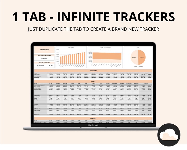 Net Worth Tracker Spreadsheet Template for Google Sheets in Dollars ...