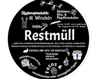 Sticker Trash Bin | Waste Separation Residual Waste | Waste Management | Aufkleber Mülleimer | Aufkleber Mülltonne | Mülltrennung Restmüll