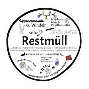 Sticker Waste Separation | Aufkleber für Mülltrennung | Mülleimer | Restmüll | Waste Management Sticker | Sticker Residual Waste | Labeling