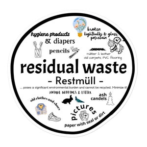 Waste Management Sticker | Sticker Residual Waste | Lettering | Labeling | Waste Sorting | Waste Separation | Mülltrennung | Restmüll