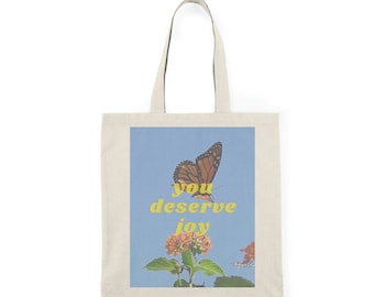 You Deserve Joy Butterfly Retro Design Natural Tote Bag