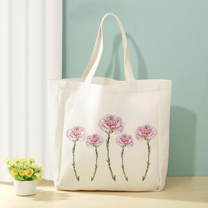 Personalized Birth Month Flower Canvas Tote Bag - Custom Name, Large 15&quot;x15&quot; Tote for Mother&#39;s Day, Bridal Party Gifts, Birthdays & More!