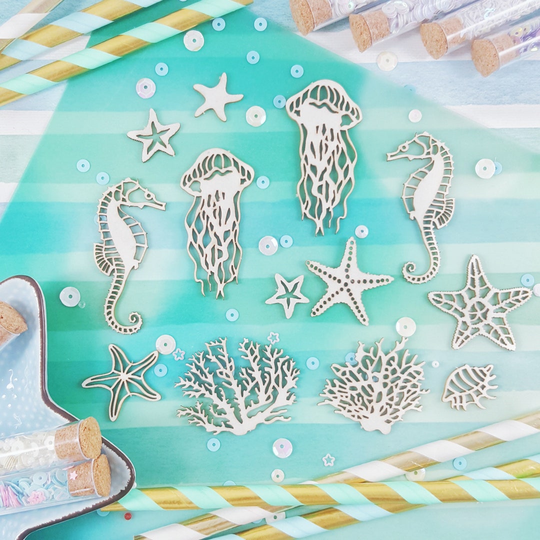 Laser Cut Chipboard Sea Creatures Corals Jellyfish Sea Etsy