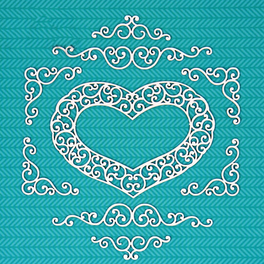 Laser Cut Chipboard Heart With Curls. Embellishments for Card Making