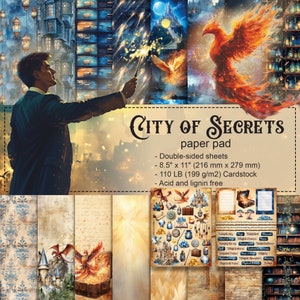 Scrpabook Paper pad - City of Secrets - Double Sided Designs - 8.5" x 11" - Cardstock