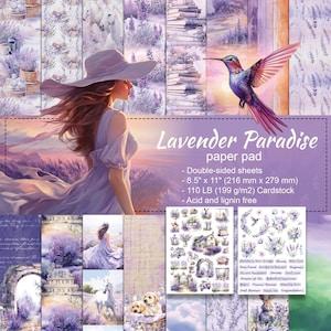 Bloc de papier pour scrapbooking - Lavande paradisiaque - Motifs recto-verso - 8,5 x 11 po. - Papier cartonné