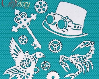 Chipboard, Laser Cut Chipboard, Chipboard Die Cuts, Laser Cut Board, Chipboard Shape, Steampunk, scorpion, steampunk hat