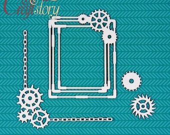 Chipboard, Laser Cut Chipboard, Chipboard Die Cuts, Laser Cut Board, Chipboard Shape, Frame with gears, Frame