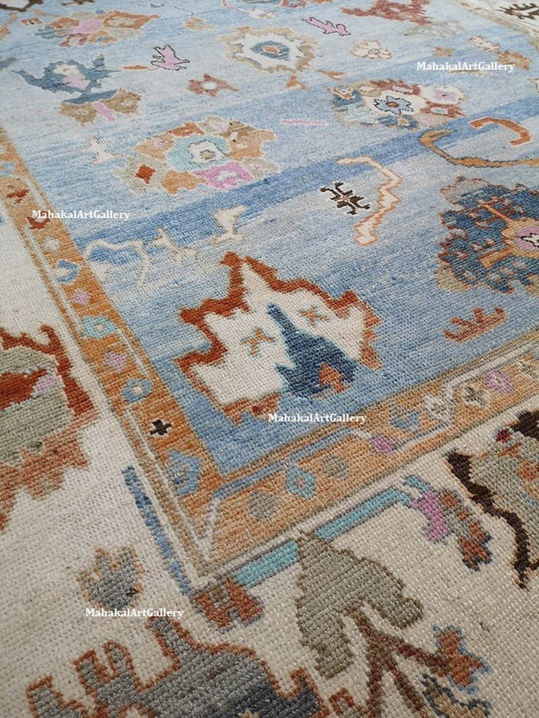 9x12 Blue Oushak Rug , 8x10 Turkish Area Rug Wool Area Rug 8x10, 10x14