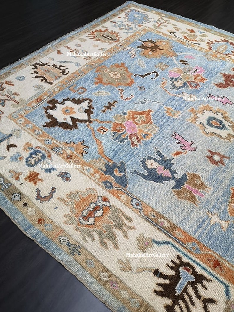 9x12 Blue Oushak Rug , 8x10 Turkish Area Rug Wool Area Rug 8x10, 10x14