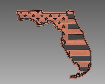 Florida state outline with US American Flag cutfile (svg, dxf, crv, lbrn, c2d, png, pdf)