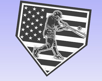 Baseball Batter American flag background with home plate outline (svg, dxf, crv, lbrn, c2d, png, pdf)