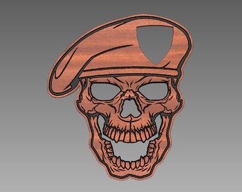 Military skull plaque with army beret army hat army cover plaque cut file (svg, dxf, crv, lbrn, c2d, png, pdf)