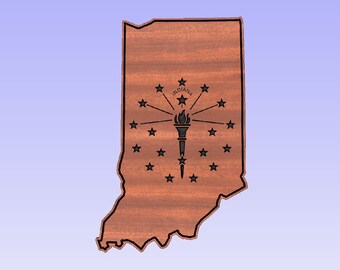 Indiana state outline with state flag (svg, dxf, crv, lbrn, c2d, png, pdf)