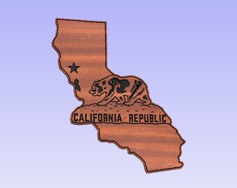 California State outline with state flag (svg, dxf, crv, lbrn, c2d, png, pdf)