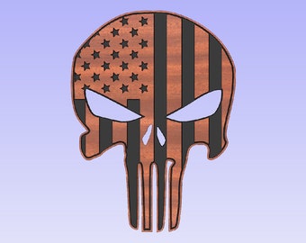 Punisher style skull with American flag cut file (svg, dxf, crv, lbrn, c2d, png, pdf)
