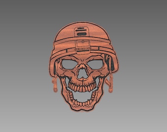 Military skull with kevlar helmet plaque cut file (svg, dxf, crv, lbrn, c2d, png, pdf)