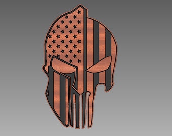 Spartan Helmet with Punisher style Skull and American flag cutfile (svg, dxf, crv, lbrn, c2d, png, pdf)