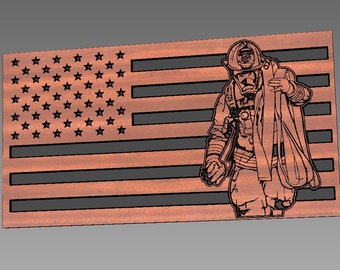 American flag with firefighter thin red line cutfile (svg, dxf, crv, lbrn, c2d, png, pdf)