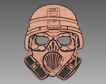 Military skull plaque with gas mask and kevlar helmet gasmask plaque cut file (svg, dxf, crv, lbrn, c2d, png, pdf)