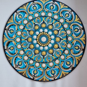 Mandala a pois da 30 cm su legno, opera d&#39;arte mandala, mandala unico, dipinto a mano con amore